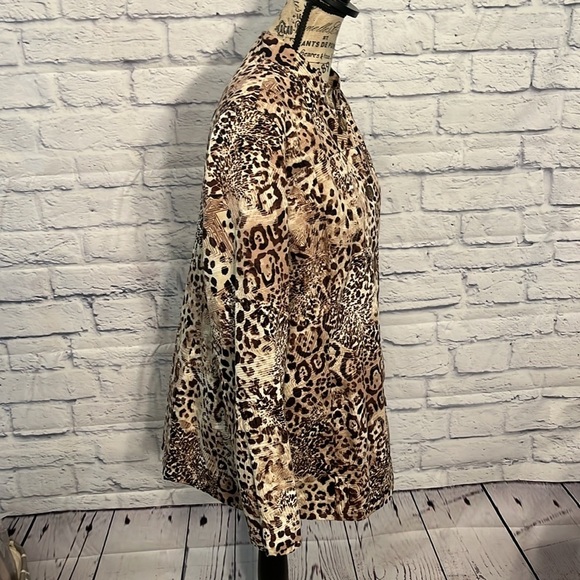 Chico’s Leopard Animal Print Blazer Jacket Chicos 3 XL Mandarin Collar - Picture 4 of 8